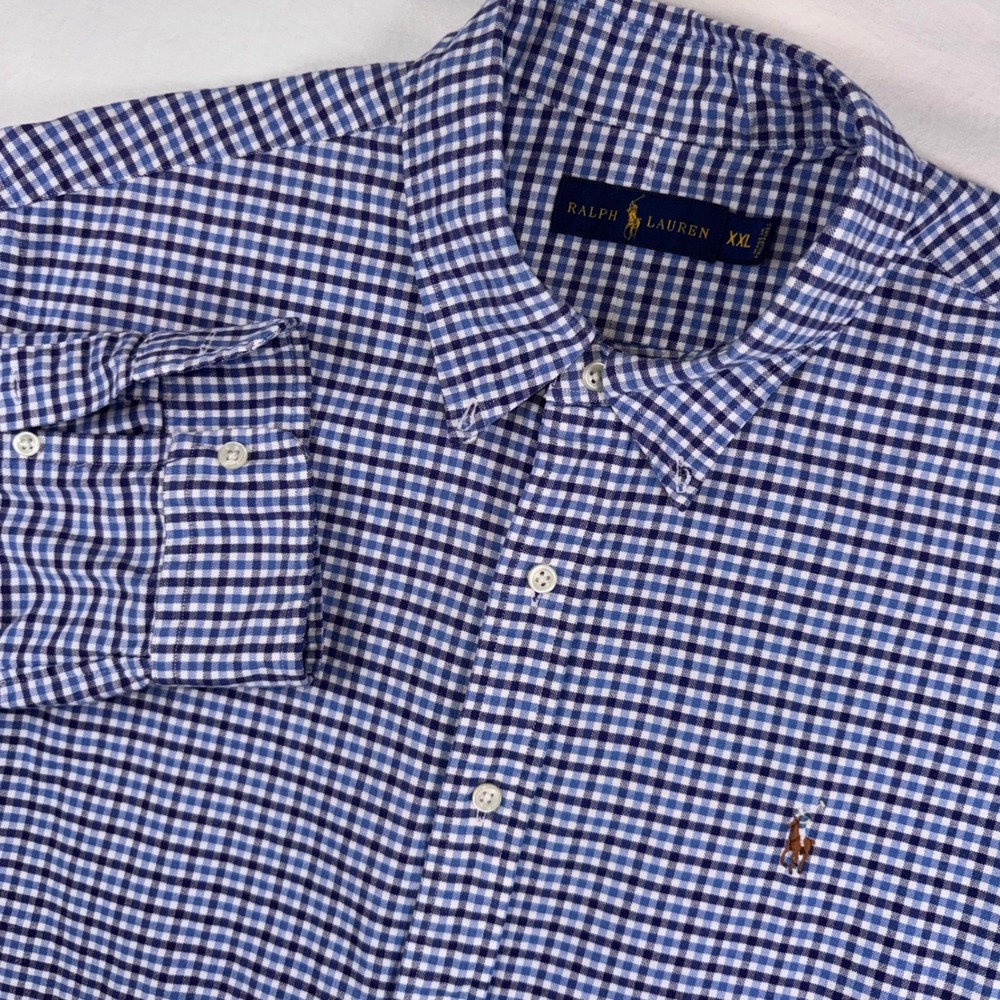 Ralph Lauren Button Down Shirt Mens XXL Blue Gingham Plaid Long Sleeve Cotton